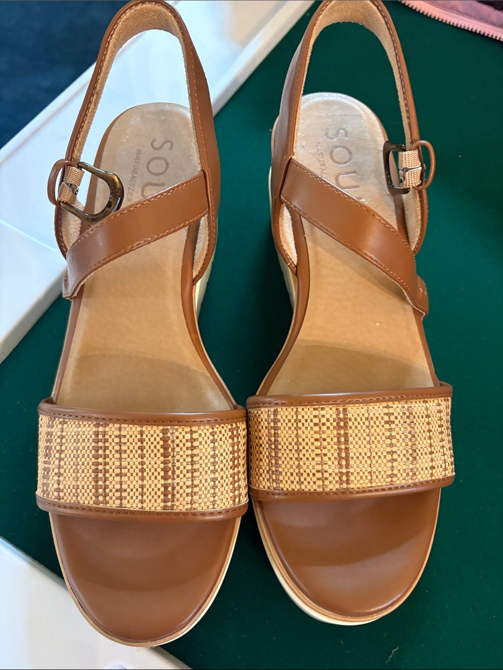 SOUL Naturalizer Tan Woven-Strap Slingback Sandals